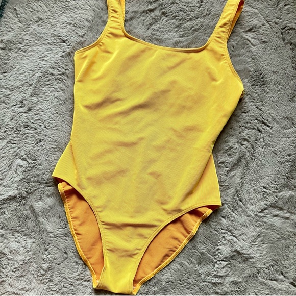 90s Spotek yellow ribbed one piece swimsuit perfect condition size vintage 14 - Picture 2 of 5